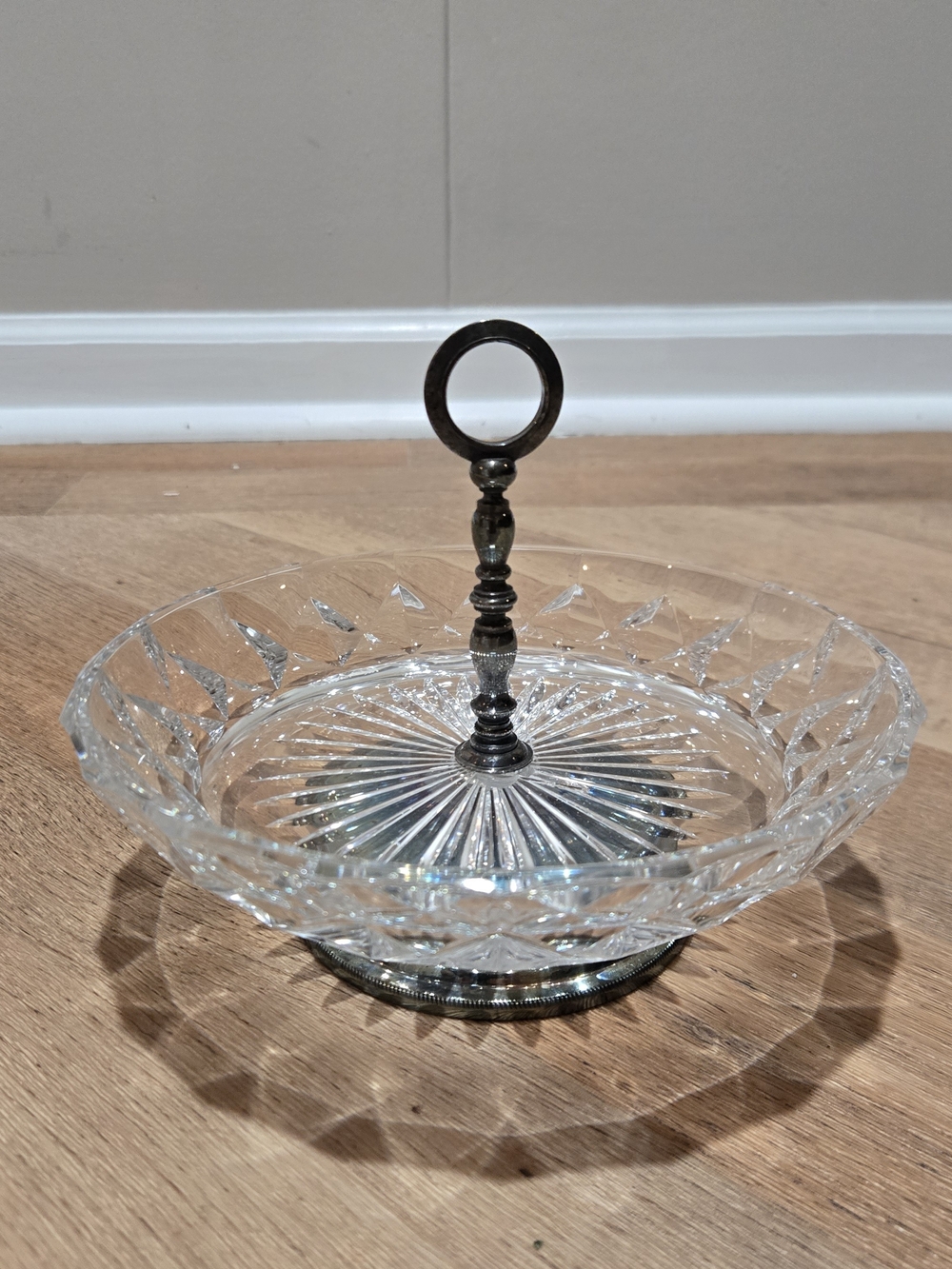 Clear Glass Crystal Serving Dish with Metal Handle